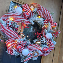Load image into Gallery viewer, The Gingerbread Bake House - XL Pre Lit Large Christmas Artificial Flower Wreath