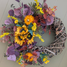 Load image into Gallery viewer, Handmade Autumn Artificial wreath by Partridge Blooms made in Glasgow, Scotland.