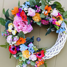 Load image into Gallery viewer, summer artificial flower wreath made by Partridge Blooms florist in Glasgow, Scotland
