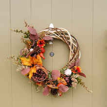 Load image into Gallery viewer, Autumn artificial flower wreath made in Glasgow, Scotland by Partridge Blooms artificial florist
