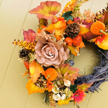 Load image into Gallery viewer, Artificial flower autumn wreath by Partridge Blooms, made in Glasgow, Scotland
