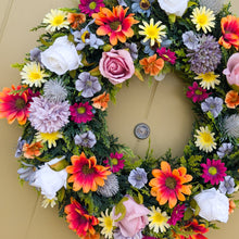 Load image into Gallery viewer, Artificial summer wreaths made in Glasgow, Scotland.
