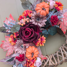 Load image into Gallery viewer, Artificially Autumn flower door wreath made by Partridge Blooms in Glasgow, Scotland 
