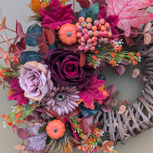 Load image into Gallery viewer, Artificially Autumn flower door wreath made by Partridge Blooms in Glasgow, Scotland 
