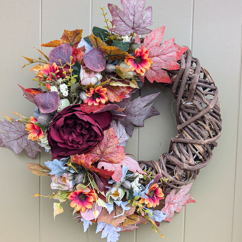 Artificial Floral Wreath for Autumn by Partridge Blooms made in Glasgow, Scotland.