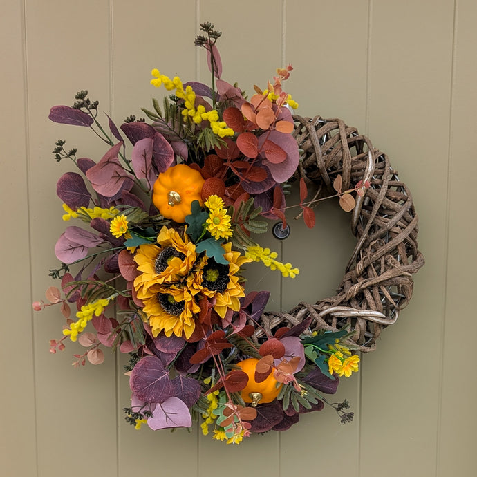 Handmade Autumn Artificial wreath by Partridge Blooms made in Glasgow, Scotland.