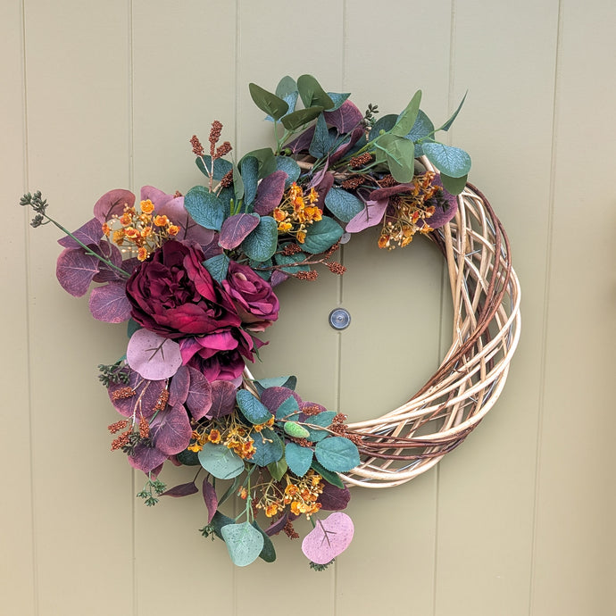 Handmade Autumn Artificial wreath by Partridge Blooms made in Glasgow, Scotland.