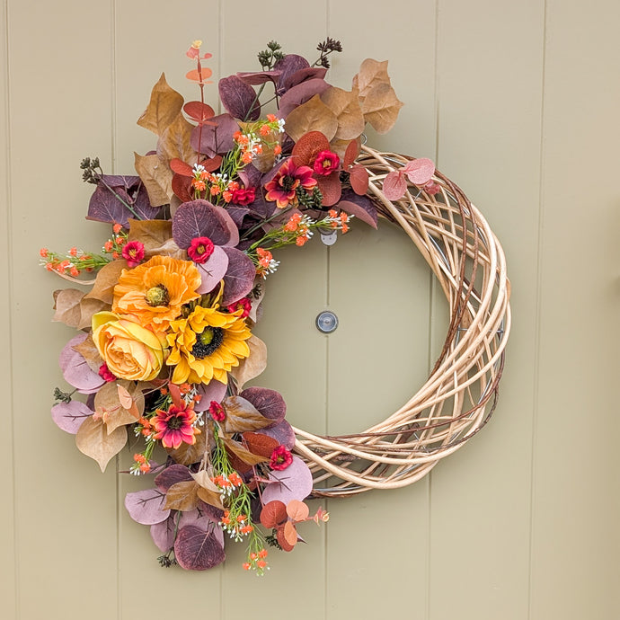 Handmade Autumn Artificial wreath by Partridge Blooms made in Glasgow, Scotland.