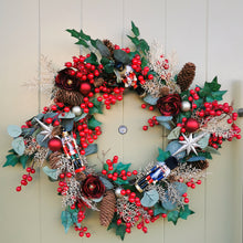 Load image into Gallery viewer, partridge blooms artificial christmas nutcracker wreath made in Glasgow, Scotland
