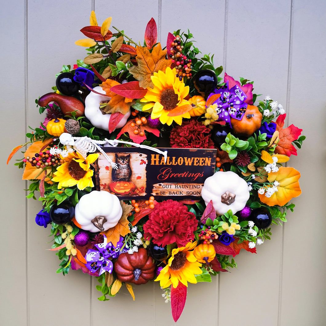 Halloween Artificial door wreath made by Partridge Blooms in Glasgow, Scotland