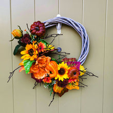 Load image into Gallery viewer, Artificial flower autumn door wreath by Partridge Blooms made in Glasgow Scotland
