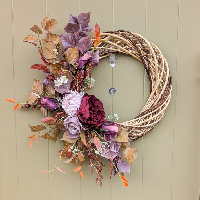 Handmade Autumn Artificial wreath by Partridge Blooms made in Glasgow, Scotland.