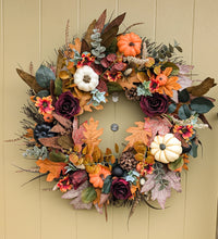 Load image into Gallery viewer, Artificial Floral Wreath for Autumn by Partridge Blooms made in Glasgow, Scotland.
