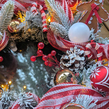 Load image into Gallery viewer, The Gingerbread Bake House - XL Pre Lit Large Christmas Artificial Flower Wreath
