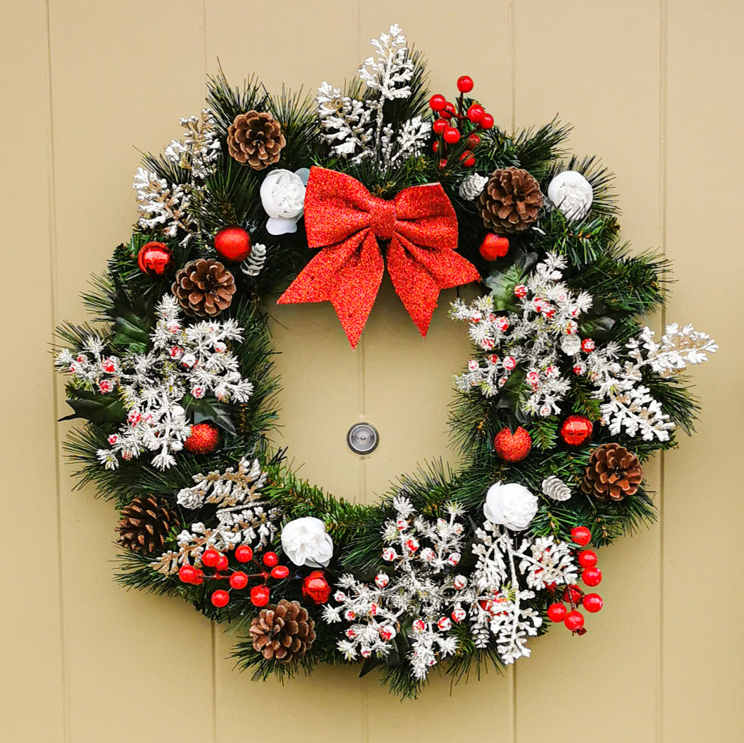 Artificial Christmas wreaths made by Partridge Blooms in Glasgow, Scotland