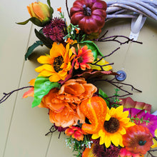 Load image into Gallery viewer, Artificial flower autumn door wreath by Partridge Blooms made in Glasgow Scotland
