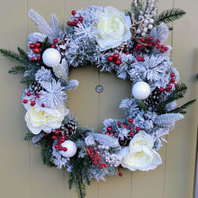 Load image into Gallery viewer, Snow Topped Hillside - XL Large PRE LIT Christmas Artificial Flower Wreath
