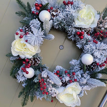 Load image into Gallery viewer, Snow Topped Hillside - XL Large PRE LIT Christmas Artificial Flower Wreath
